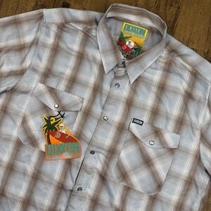 Dixxon Flannel Pearl Snap Shirt Mens 2XL Brown Blue Plaid Bamboo Dawn Patrol NWT